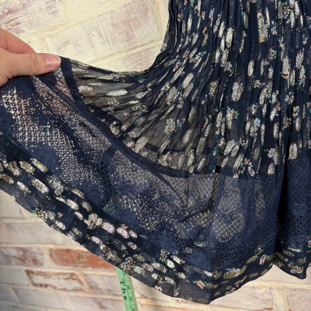 Maeve Anthropologie V-Neck Lurex Oversized Tiered Mini Dress Metallic Lace XXS - Picture 6 of 13